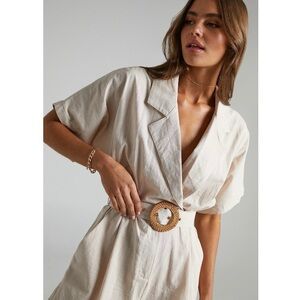 Showpo Beige Short-Sleeve Romper with Belt